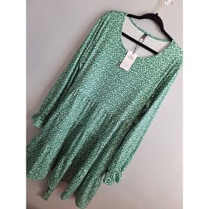 Nclook Jersey Knit Tiered Peasant Midi Dress‎ Womens 2X Kelly Green Ditzy Floral